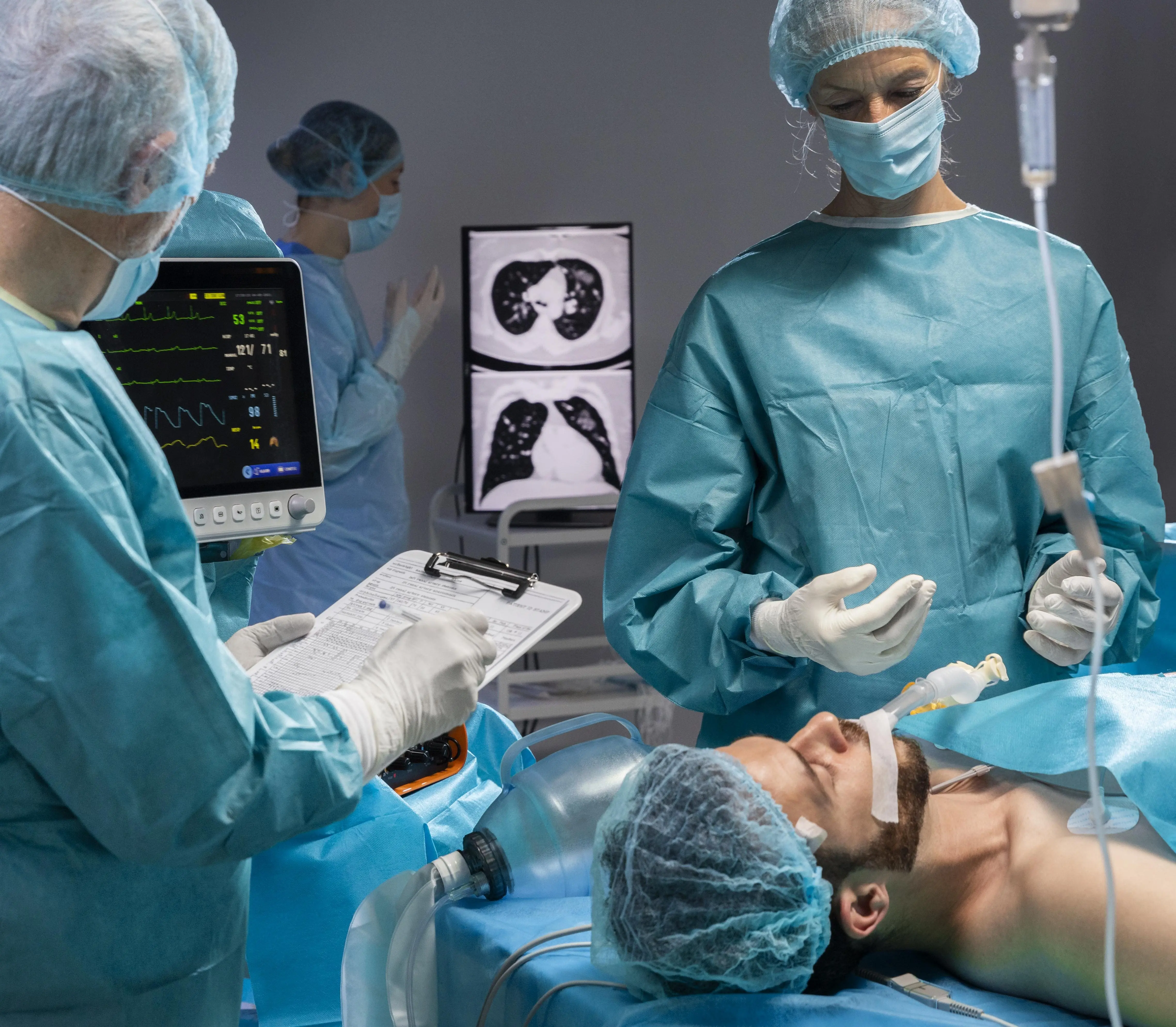 Critical patient undergoing surgery with hospital team, supported through international treatment coordination by 360Five Medicare