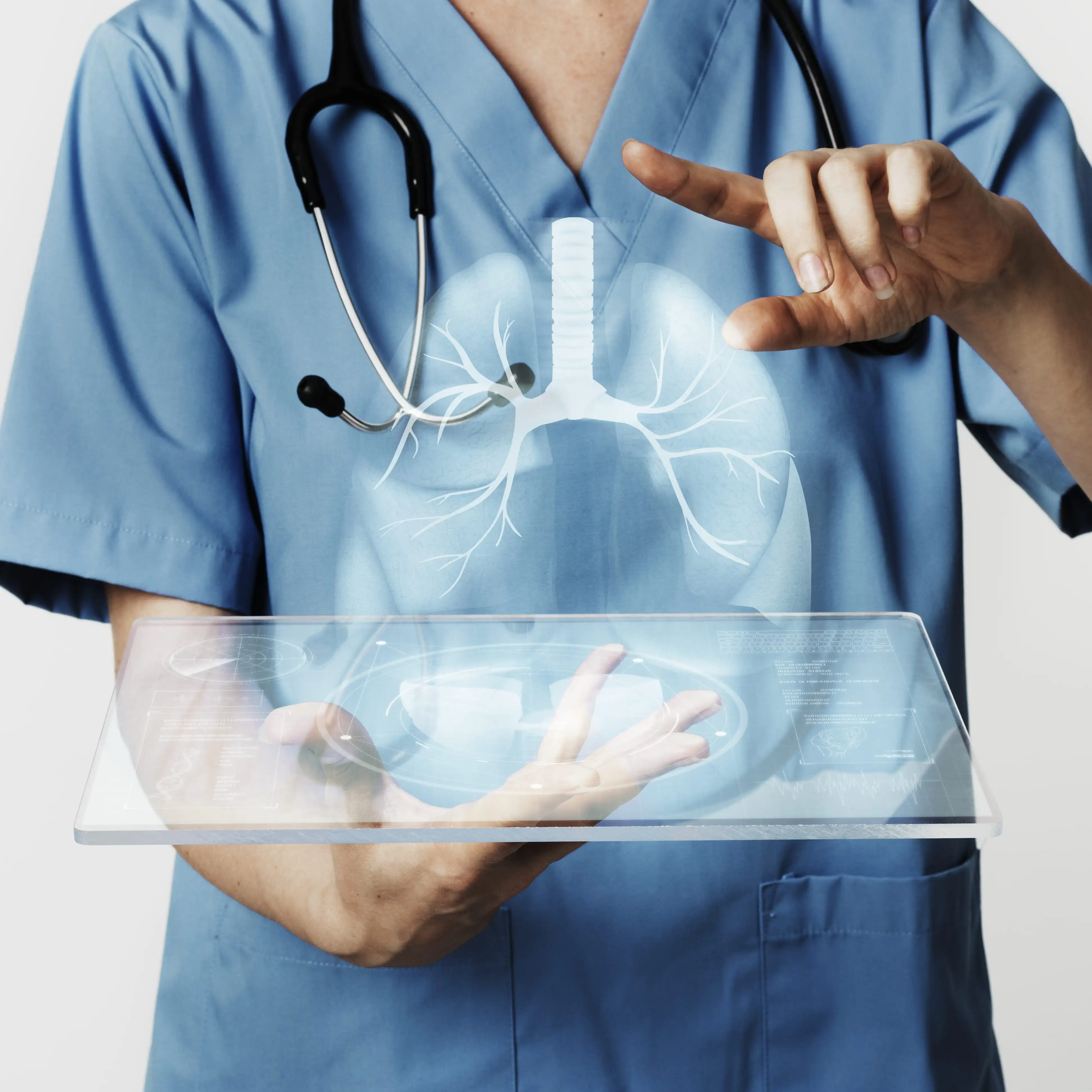 Doctor analyzing digital lung scan for respiratory assessment, supported through international treatment coordination by 360Five Medicare